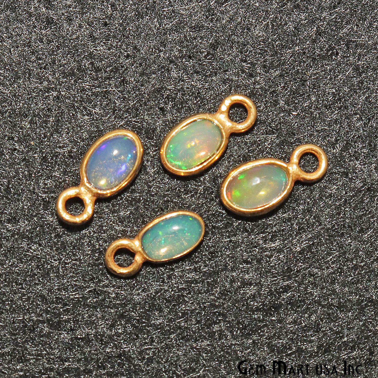 Opal Cabochon Oval 4x3mm Gold Plated Single Bail Gemstone Connector - GemMartUSA