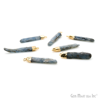 Rough Kyanite Gemstone 57x7mm Organic Gold Edged Connector Pendant