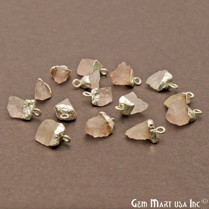 Rough Rose Quartz Gemstone 13x7mm Organic Silver Edged Connector - GemMartUSA