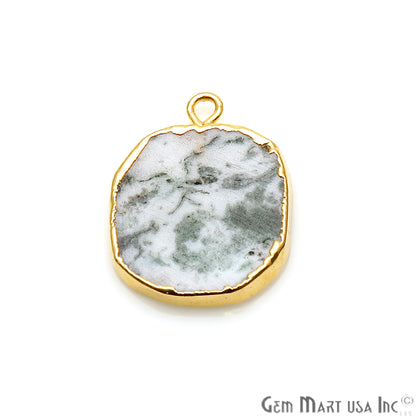 Rough Tree Agate 20x16mm Organic Gold Edged Bail Connector - GemMartUSA