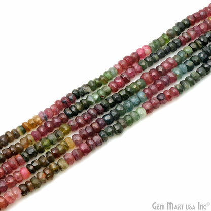 Multi Tourmaline Rondelle Beads, 14 Inch Gemstone Strands, Drilled Strung Nugget Beads, Faceted Round, 6-7mm