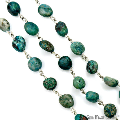 Chrysocolla Tumble Beads 8x5mm Silver Plated Gemstone Rosary Chain