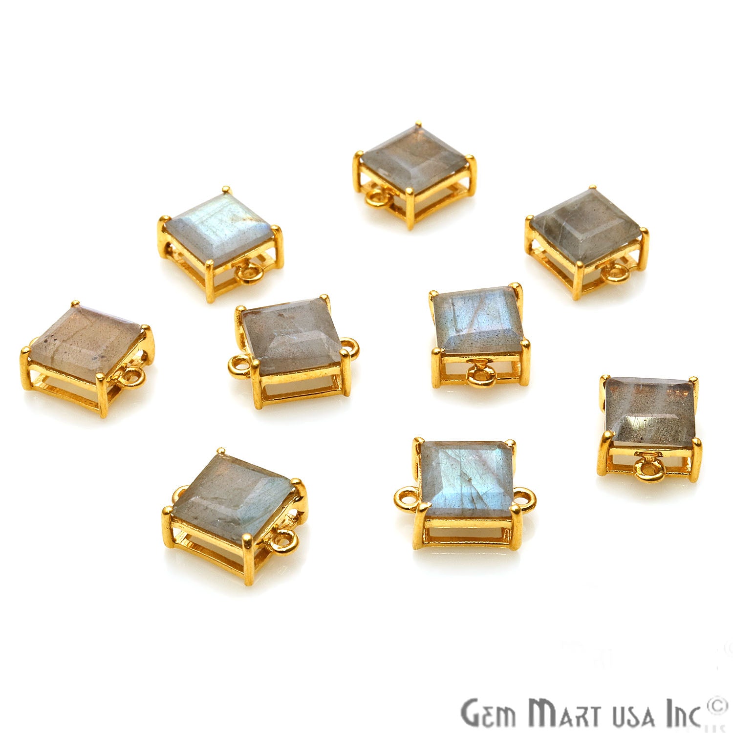 Labradorite Prong Setting Gold Plated Flashy Gemstone Connector - GemMartUSA
