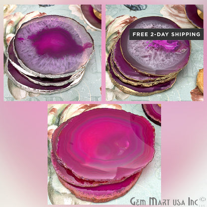 Pink Agate Coaster, Coaster Set, Rock Coaster, Agate Slice Drink Coaster - GemMartUSA