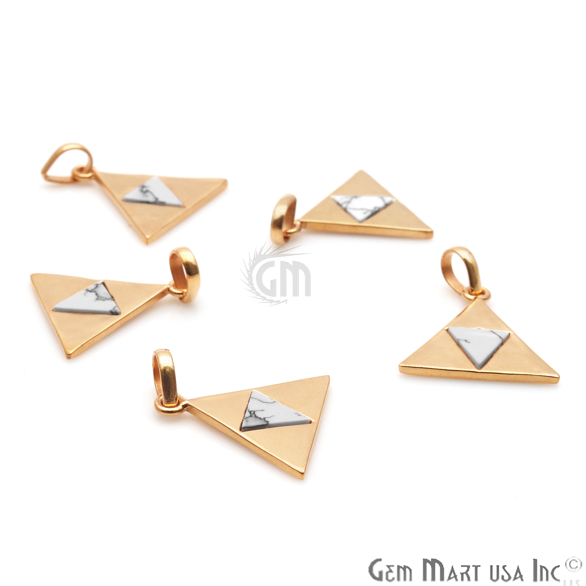 Howlite Triangle Pendant Two Tone 19mm Gold Pendant - GemMartUSA