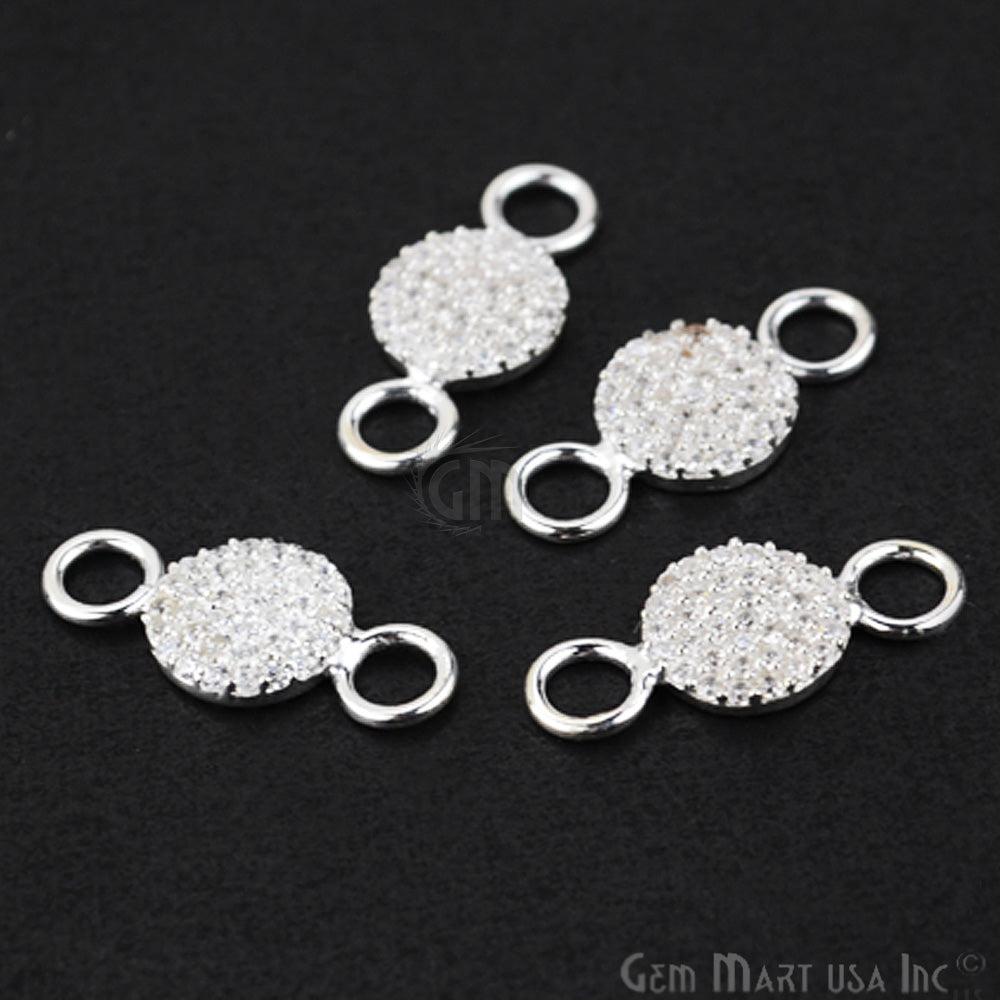 Cubic Zircon Pave 'Disk' Silver Charm for Bracelet Pendants & Necklace - GemmartUSA