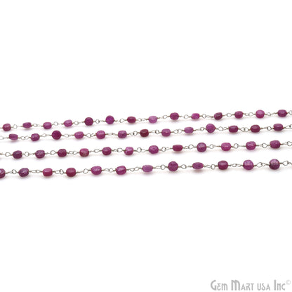 Natural Ruby Faceted Coin 3-4mm Silver Wire Wrapped Rosary Chain