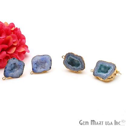 DIY Agate Slice Geode Druzy 28x32mm Gold Electroplated Loop Connector Studs Earrings - GemMartUSA