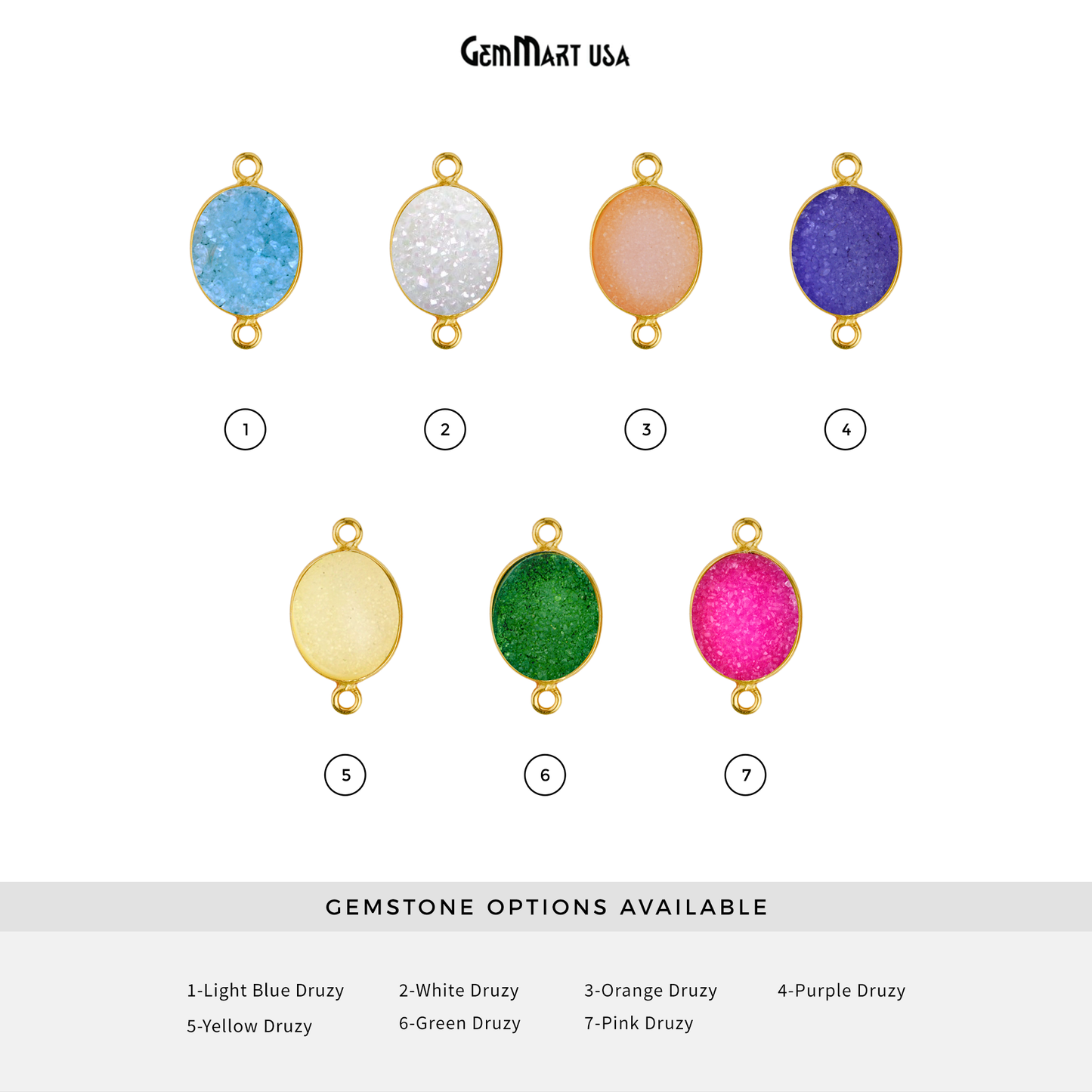 Color Druzy Connector 10x12mm Oval Gold Plated Double Bail Gemstone Connector