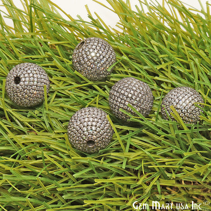 Cubic Zircon Round Beads Ball Silver Charm For Bracelet & Pendants - GemMartUSA