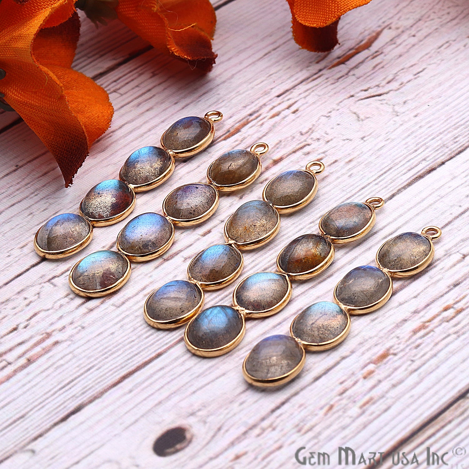 DIY, Labradorite Gold Plated 35x8mm Line Shape Chandelier Finding Component - GemmartUSA