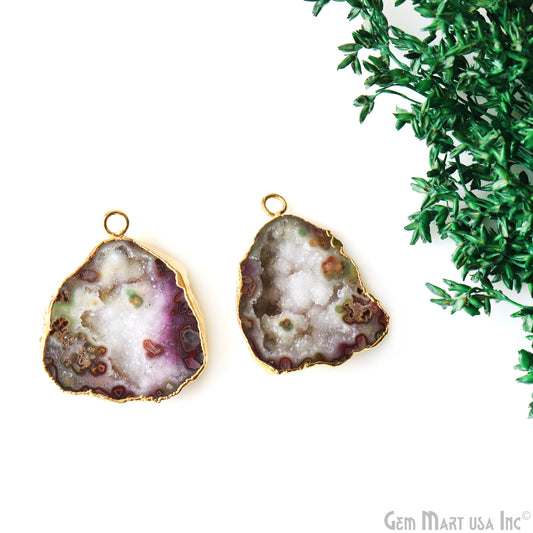 Geode Druzy 34x29mm Organic Gold Electroplated Single Bail Gemstone Earring Connector 1 Pair