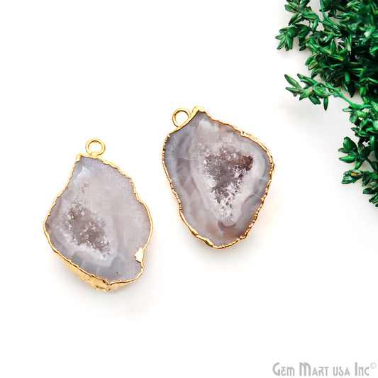 Geode Druzy 35x25mm Organic Gold Electroplated Single Bail Gemstone Earring Connector 1 Pair