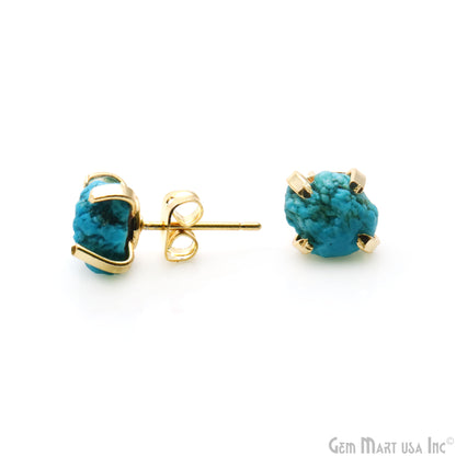 Natural Rough Gemstone 9x7mm Gold Electroplated Prong Setting Stud Earring