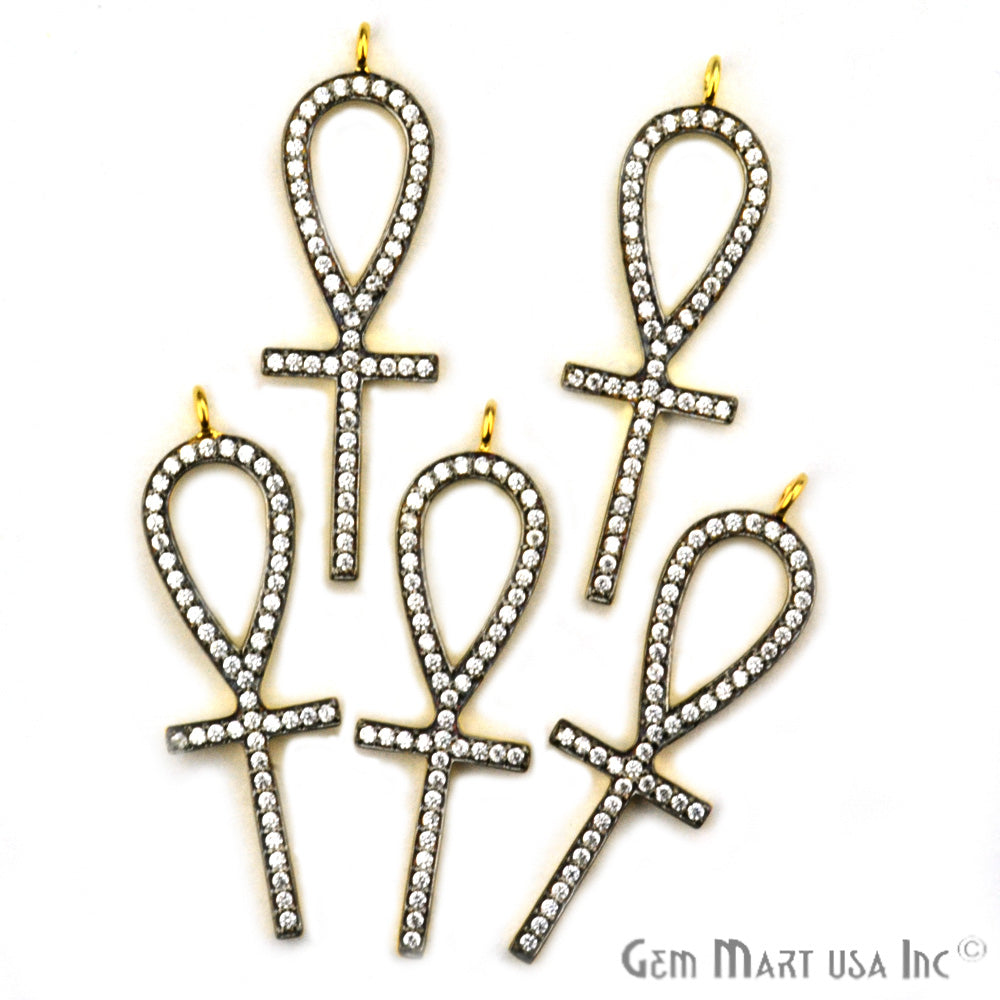 Ankh Cross' CZ Pave Gold Vermeil Charm for Bracelet & Pendants - GemmartUSA