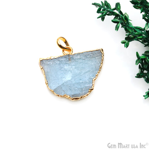 Aquamarine Free Form shape 29x26mm Gold Electroplated Gemstone Single Bail Pendant