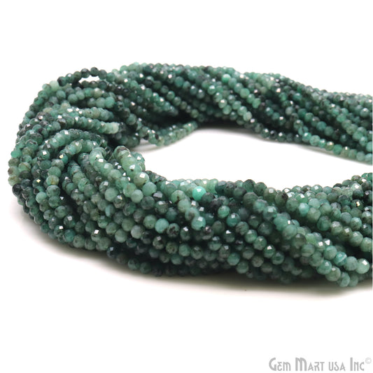 Emerald Rondelle Beads, 12.5 Inch Gemstone Strands, Drilled Strung Nugget Beads, Faceted Round, 3-4mm