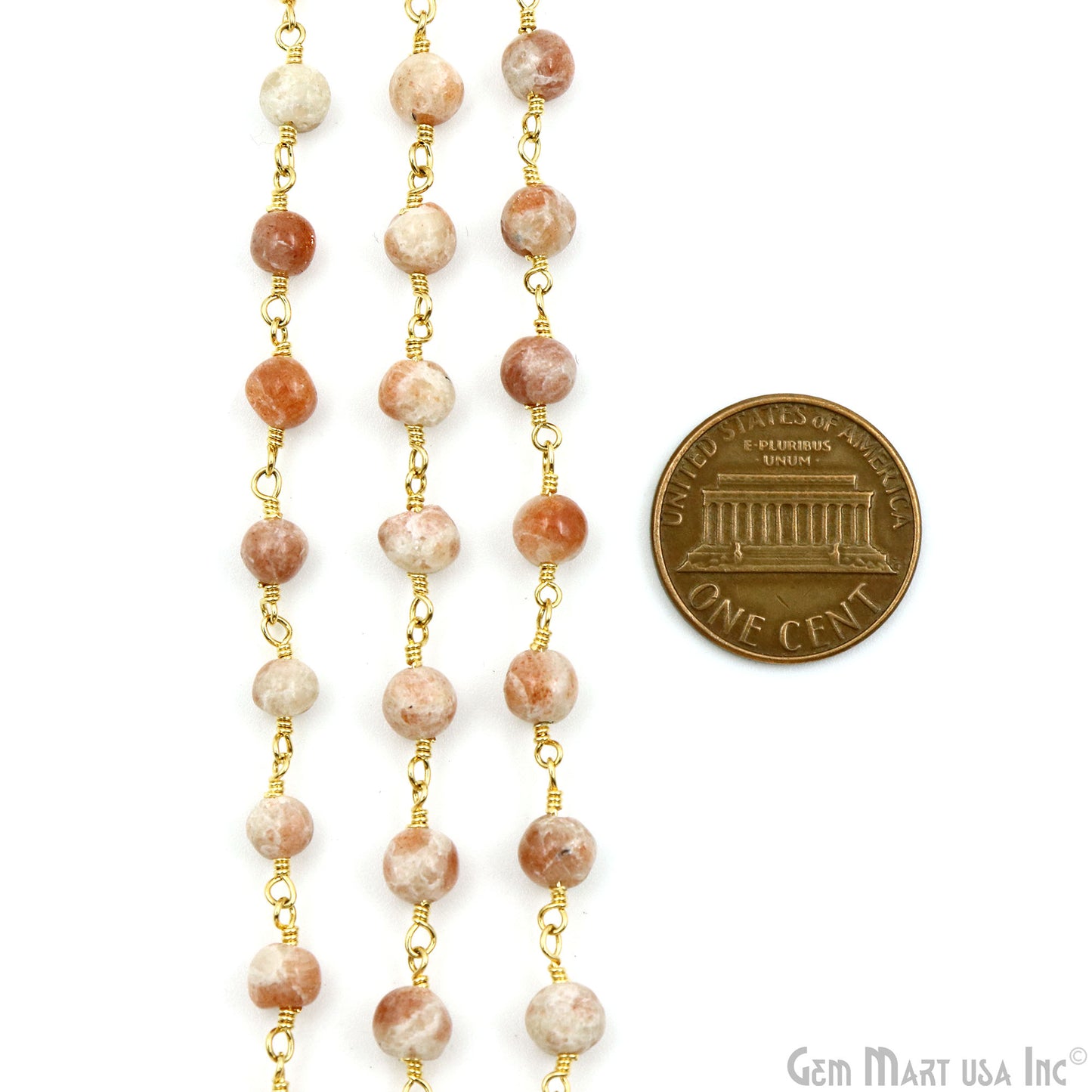 Sunstone Cabochon Beads 5-6mm Gold Plated Gemstone Rosary Chain