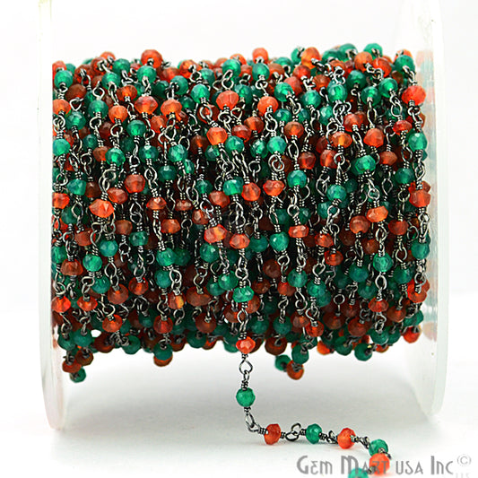 Carnelian With Green Onyx Gemstone Beaded Wire Wrapped Rosary Chain - GemMartUSA