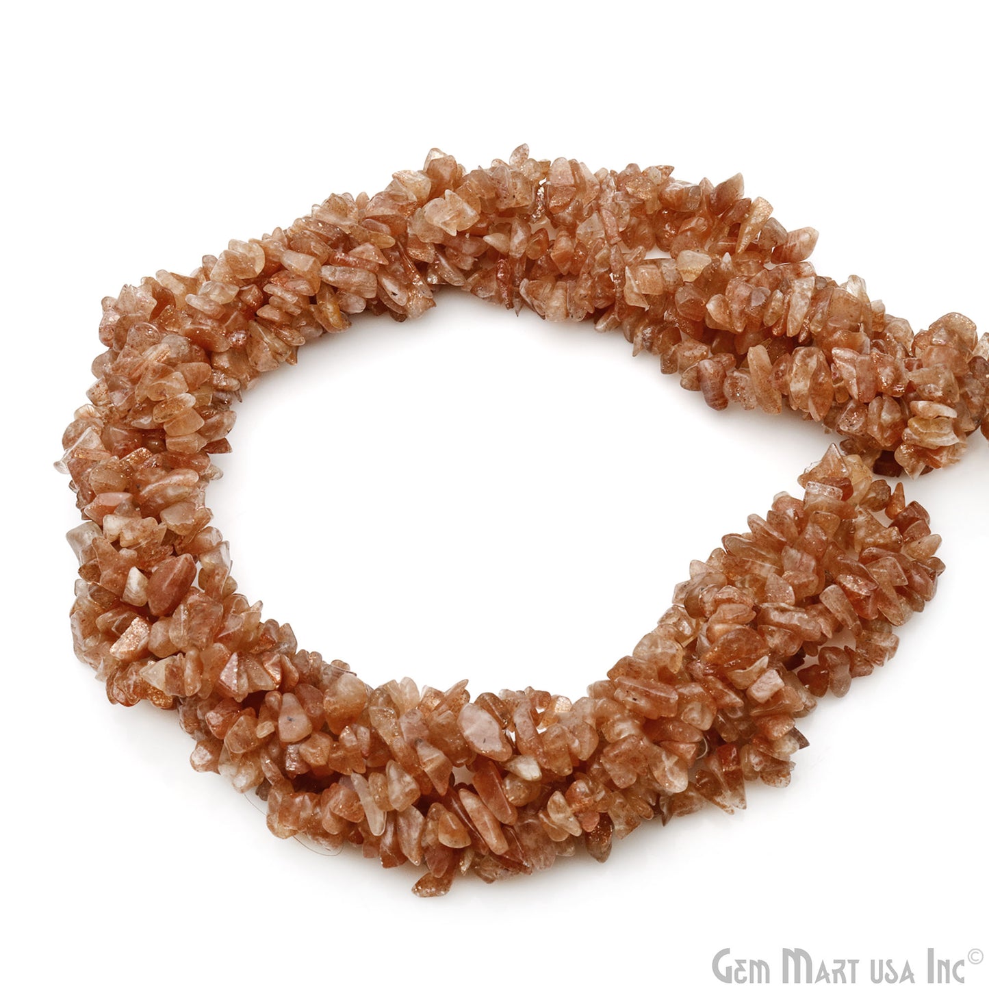 Sunstone Chip Beads, 34 Inch, Natural Chip Strands, Drilled Strung Nugget Beads, 7-10mm, Polished, GemmartUSA (CHSN-70004)