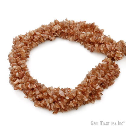 Sunstone Chip Beads, 34 Inch, Natural Chip Strands, Drilled Strung Nugget Beads, 7-10mm, Polished, GemmartUSA (CHSN-70004)