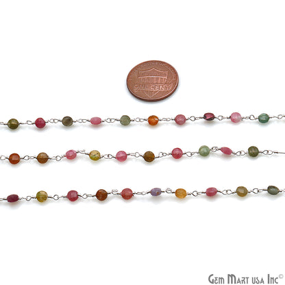 Multi Tourmaline Faceted 3-4mm Silver Wire Wrapped Rosary Chain - GemMartUSA