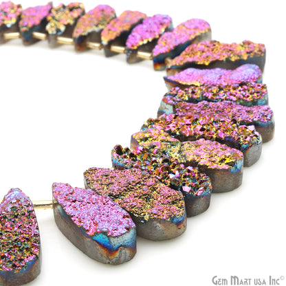 Purple Druzy Pears Beads, 8 Inch Gemstone Strands, Drilled Strung Briolette Beads, Pears Shape, 23X10mm