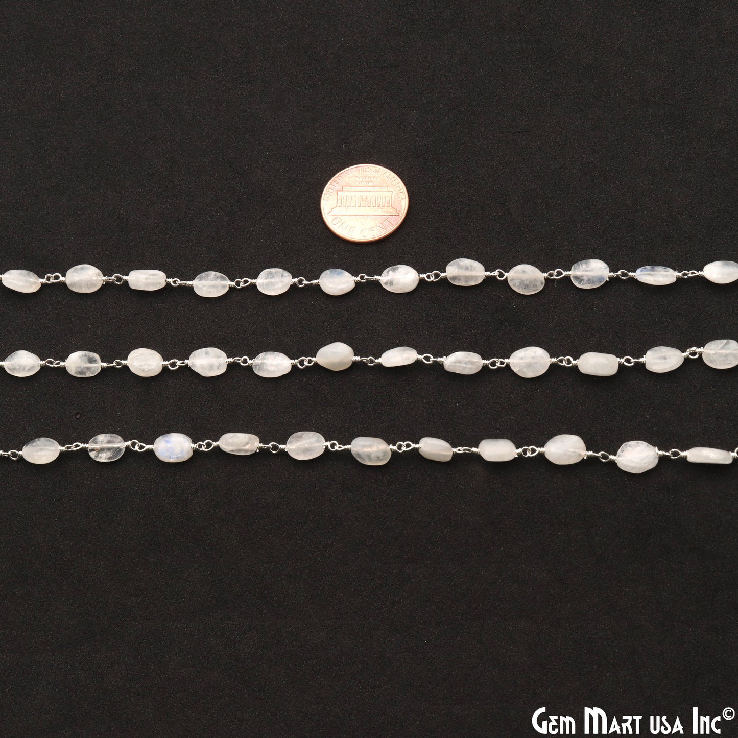 Rainbow Moonstone 12x5mm Tumble Beads Silver Plated Rosary Chain