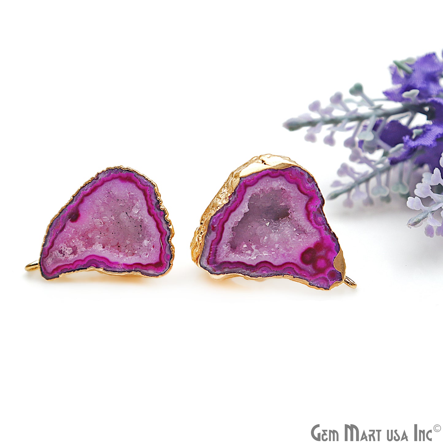 DIY Agate Slice Geode Druzy 25x30mm Gold Electroplated Loop Connector Studs Earrings - GemMartUSA