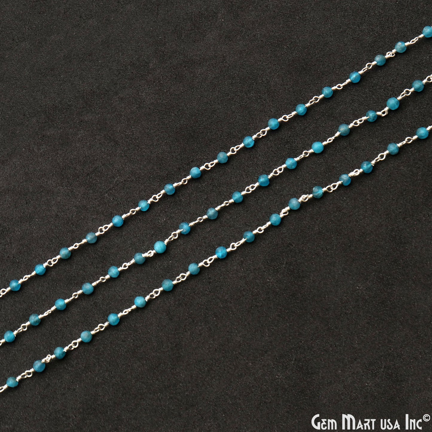 Blue Monalisa 3-3.5mm Silver Plated Beaded Wire Wrapped Rosary Chain