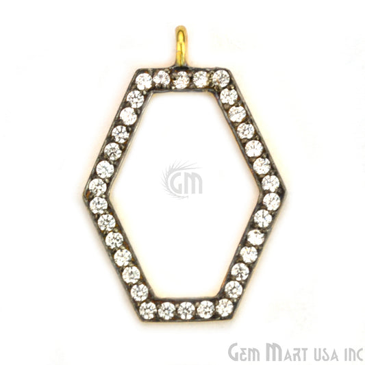 Hexagon' CZ Pave Gold Vermeil Charm for Bracelet & Pendants - GemmartUSA