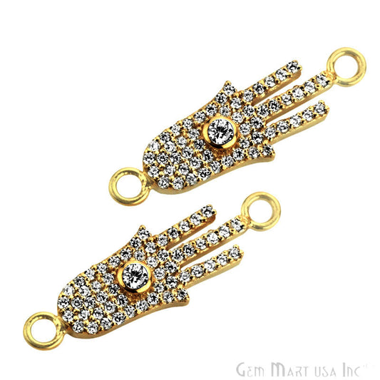 Cubic Zircon Pave 'Hamsa' Gold Vermeil Charm For Bracelet & Pendants - GemMartUSA