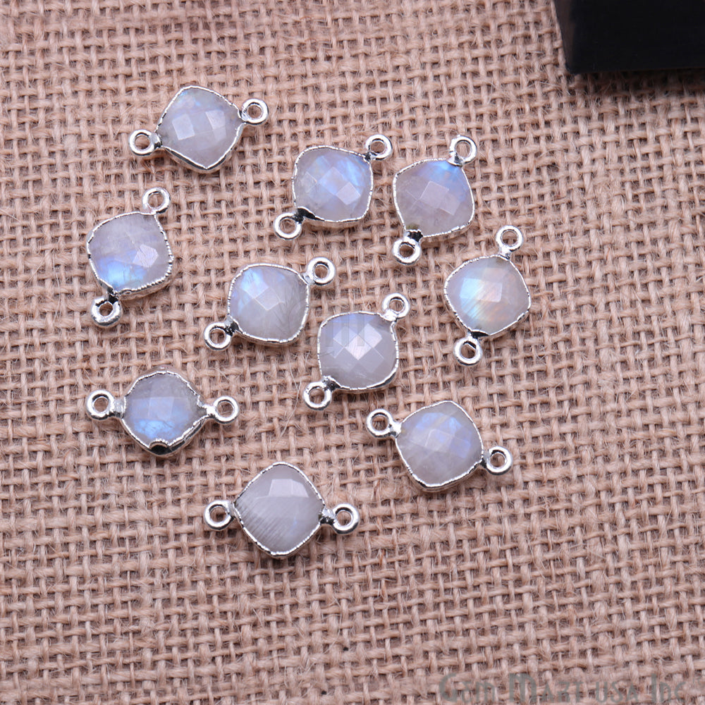 Rainbow Moonstone 10mm Cushion Electroplated Gemstone Connector (Pick Your Plating) - GemMartUSA