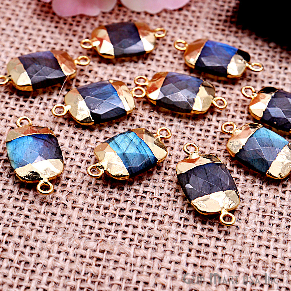 Labradorite 12x16mm Octagon Shape Gold Electroplated Gemstone Connector - GemMartUSA