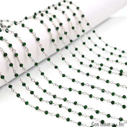 Green Zircon 2-2.5mm Tiny Beads Silver Plated Wire Wrapped Rosary Chain