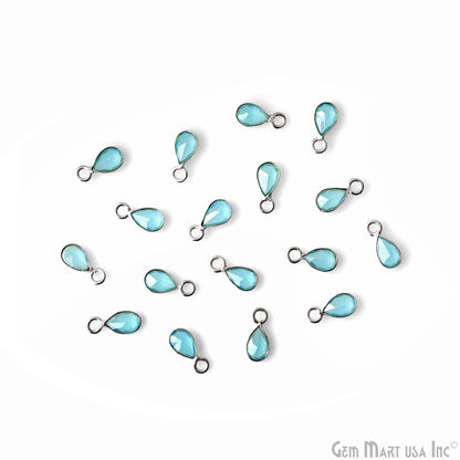 5pc Lot Sky Blue Chalcedony Pears 4x3mm Silver Plated Single Bail Brilliant Cut Gemstone Connector
