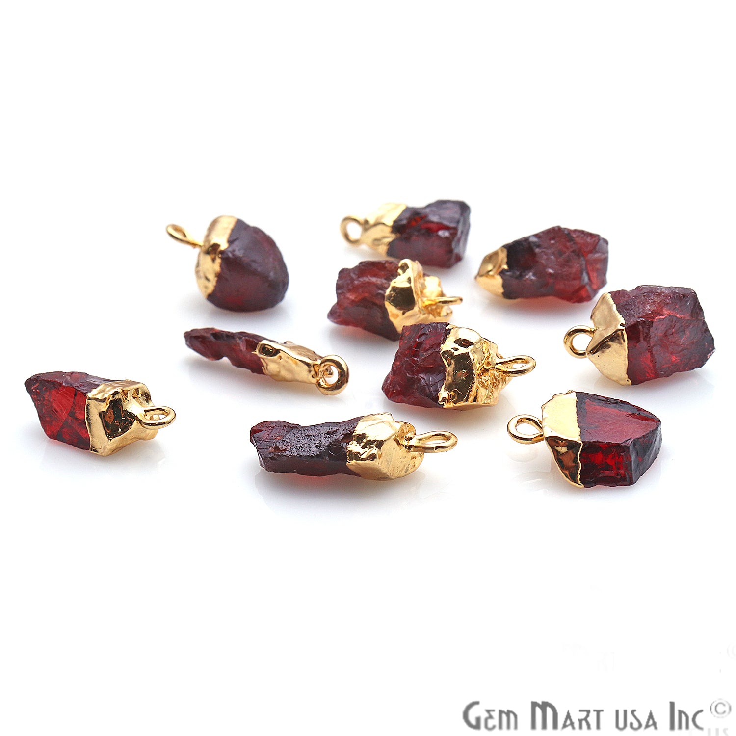 Rough Garnet Gemstone 15x7mm Gold Edged Bracelets Charm Connectors - GemMartUSA