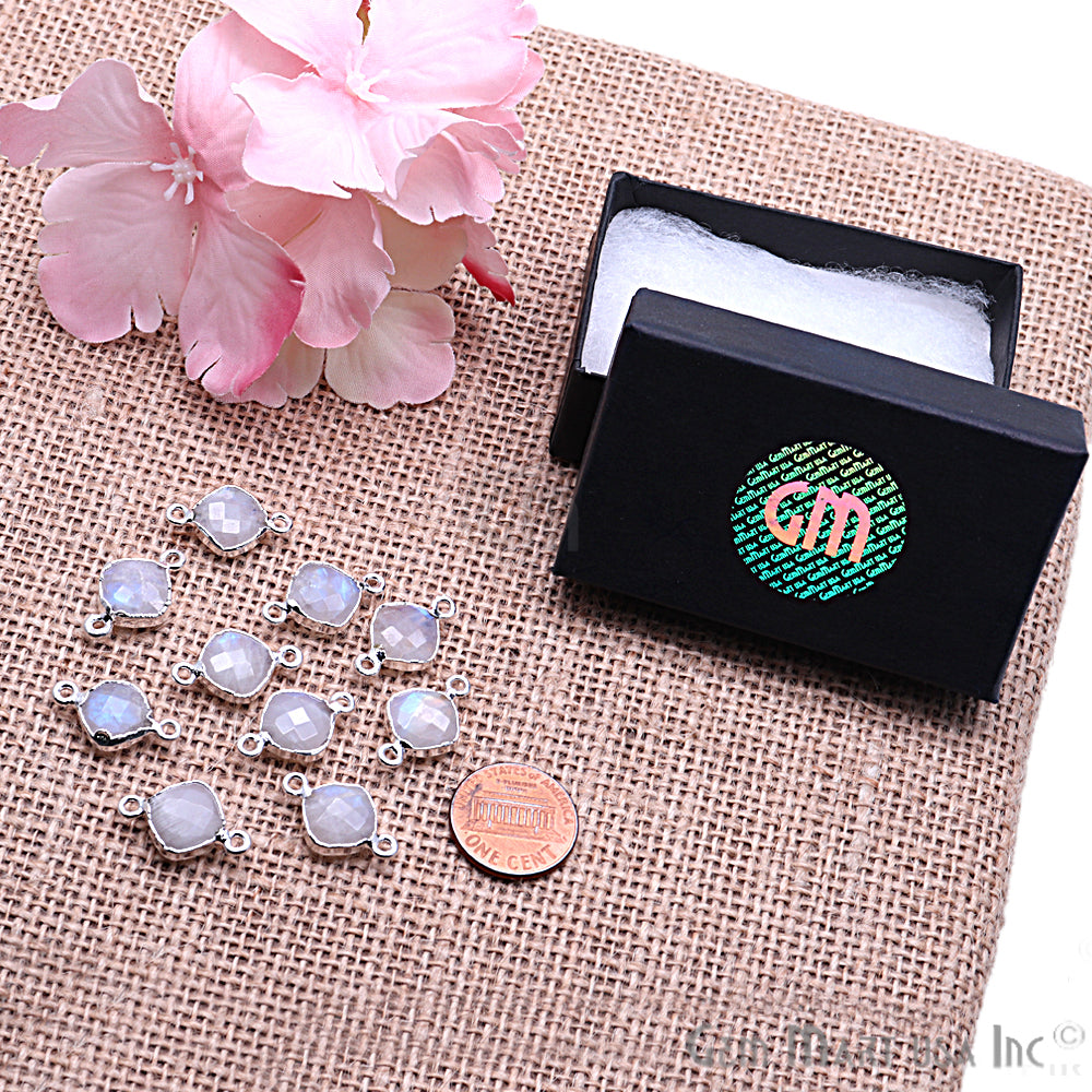 Rainbow Moonstone 10mm Cushion Electroplated Gemstone Connector (Pick Your Plating) - GemMartUSA