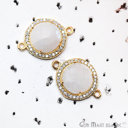 Gemstone 10mm Round Shape Cubic Zirconia Prong Setting Gold Connector (Pick Gemstone) - GemMartUSA