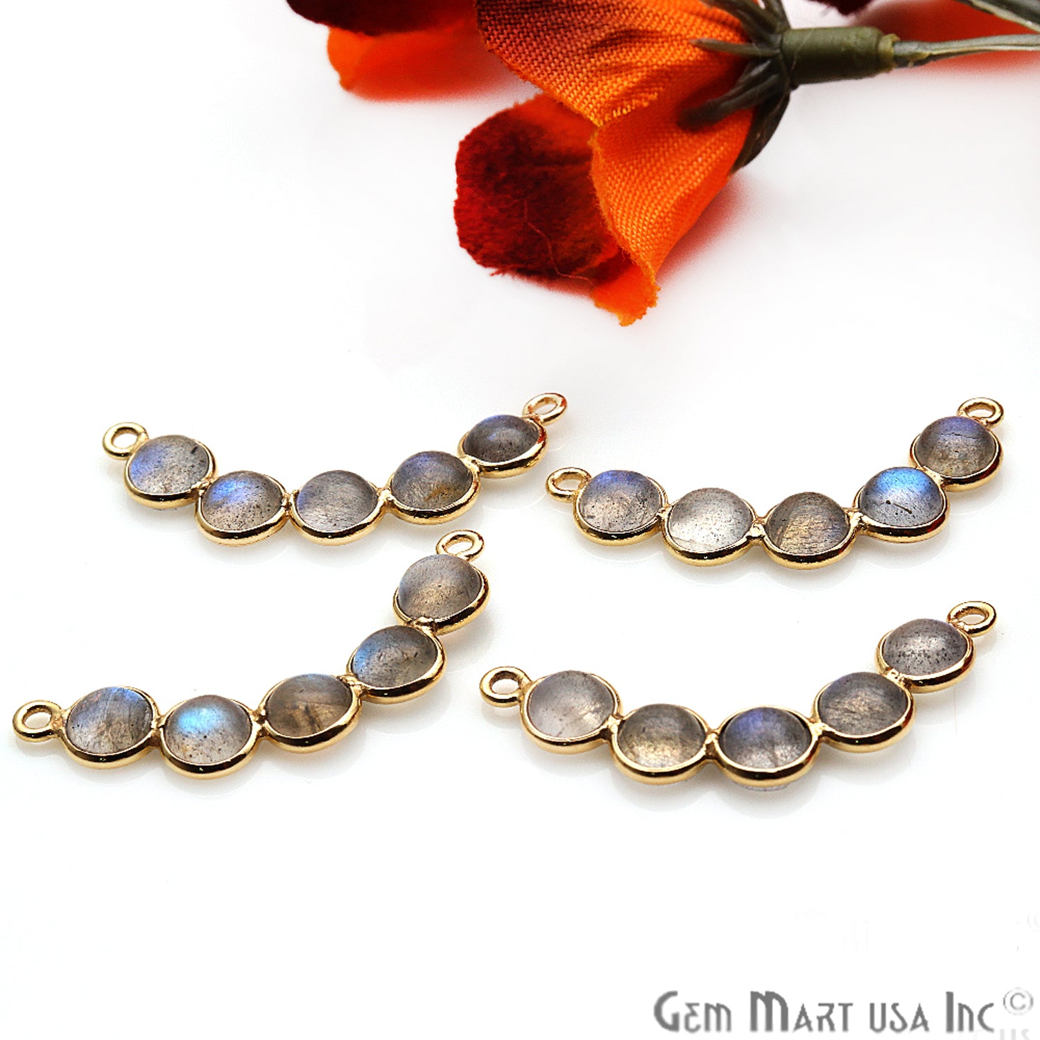DIY, Labradorite Gold Plated 31x7mm Smiley Chandelier Finding Component - GemmartUSA