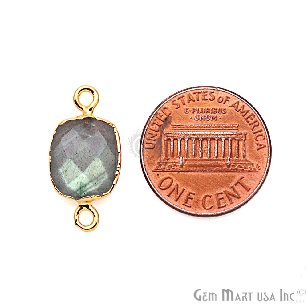 Labradorite 10X12mm Octagon Gold Electroplated Double Bail Gemstone Connector - GemMartUSA