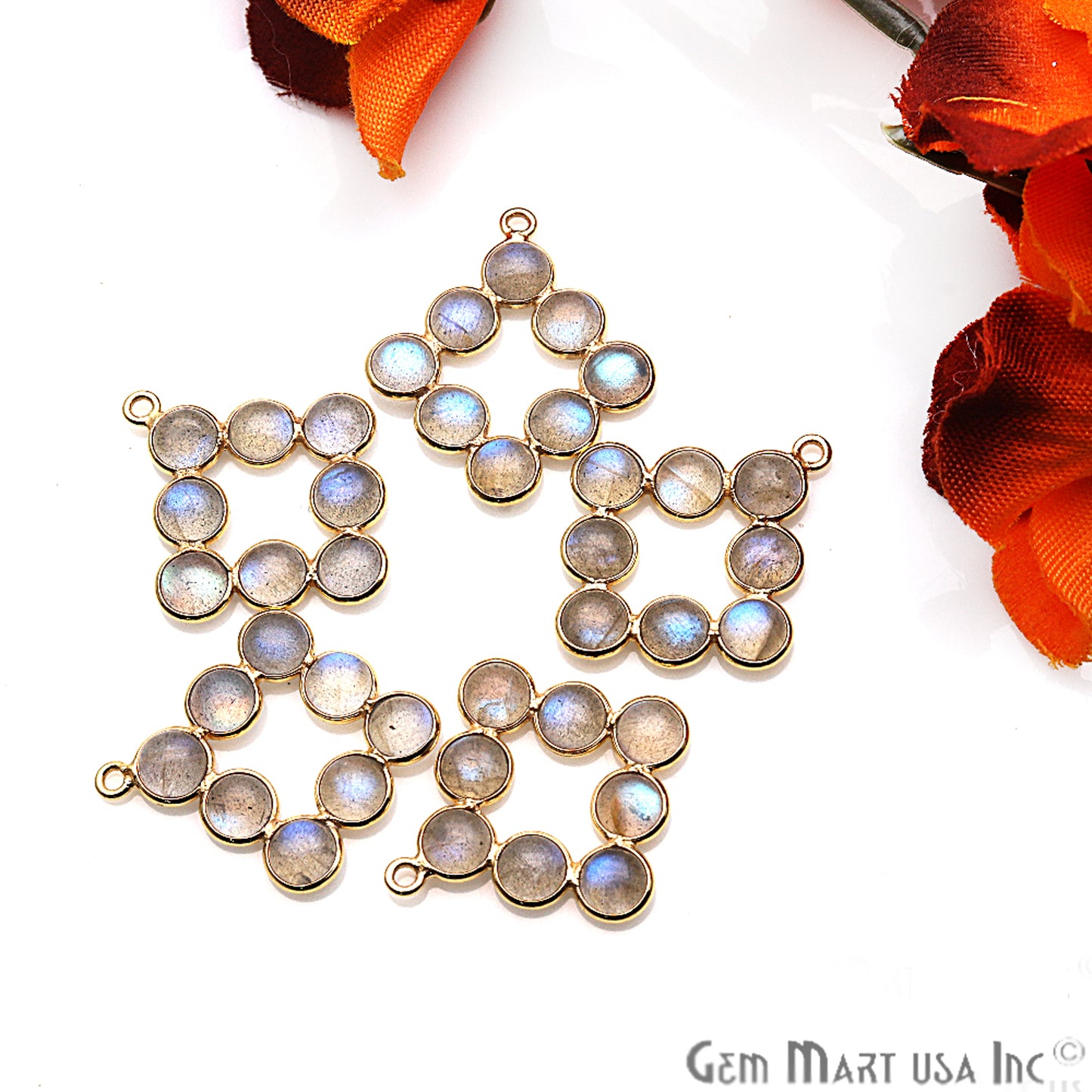 DIY, Labradorite Gold Plated 33x24mm Square Chandelier Finding Component - GemmartUSA