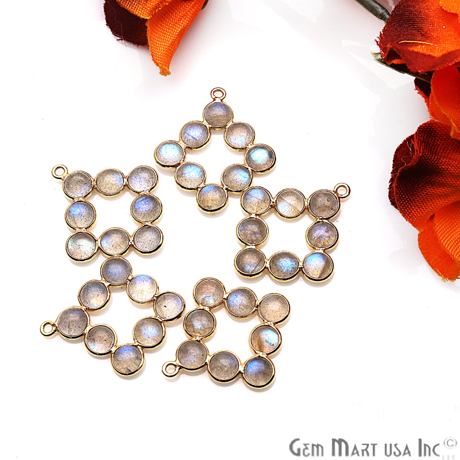 DIY, Labradorite Gold Plated 33x24mm Square Chandelier Finding Component - GemmartUSA