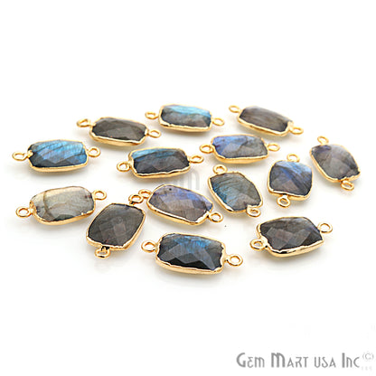 Labradorite 12X16mm Octagon Gold Electroplated Double Bail Gemstone Connector - GemMartUSA