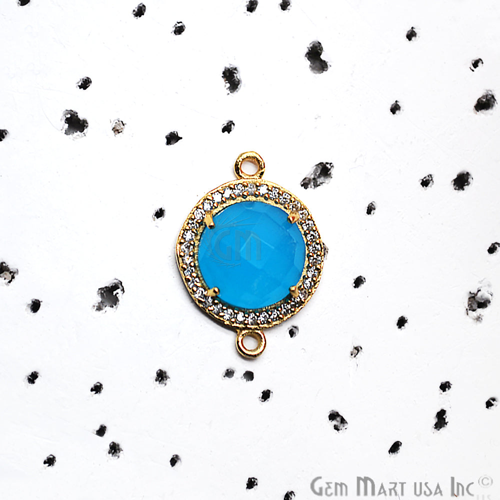 Gemstone 10mm Round Shape Cubic Zirconia Prong Setting Gold Connector (Pick Gemstone) - GemMartUSA