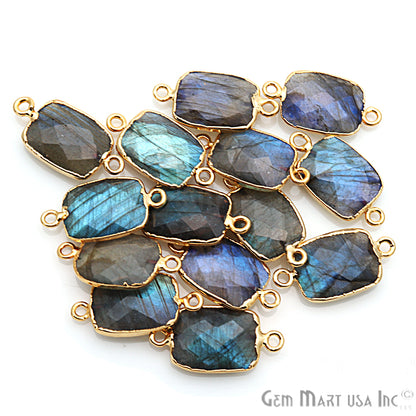 Labradorite 12X16mm Octagon Gold Electroplated Double Bail Gemstone Connector - GemMartUSA