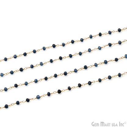 Blue Sapphire 3-3.5 Gold Plated Beaded Wire Wrapped Rosary Chain (763735867439)