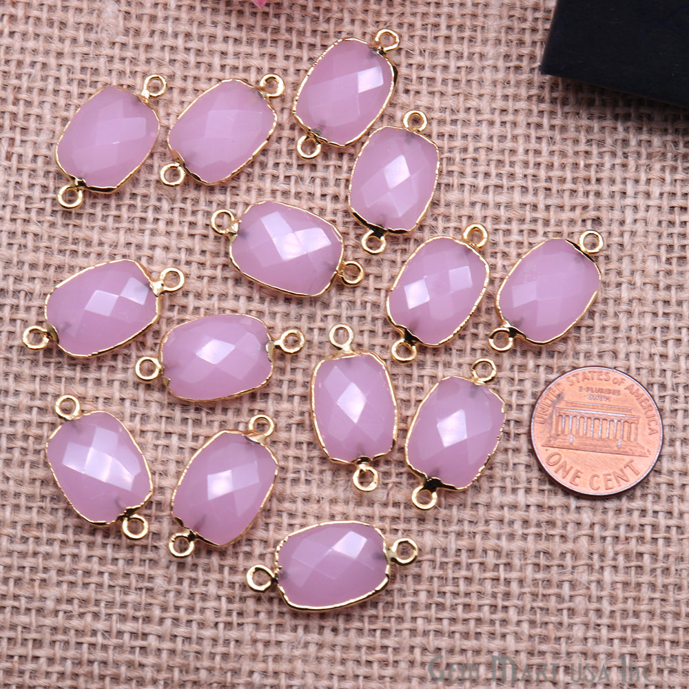 Rose Chalcedony 12x16mm Octagon Gold Electroplated Double Bail Gemstone Connector - GemMartUSA