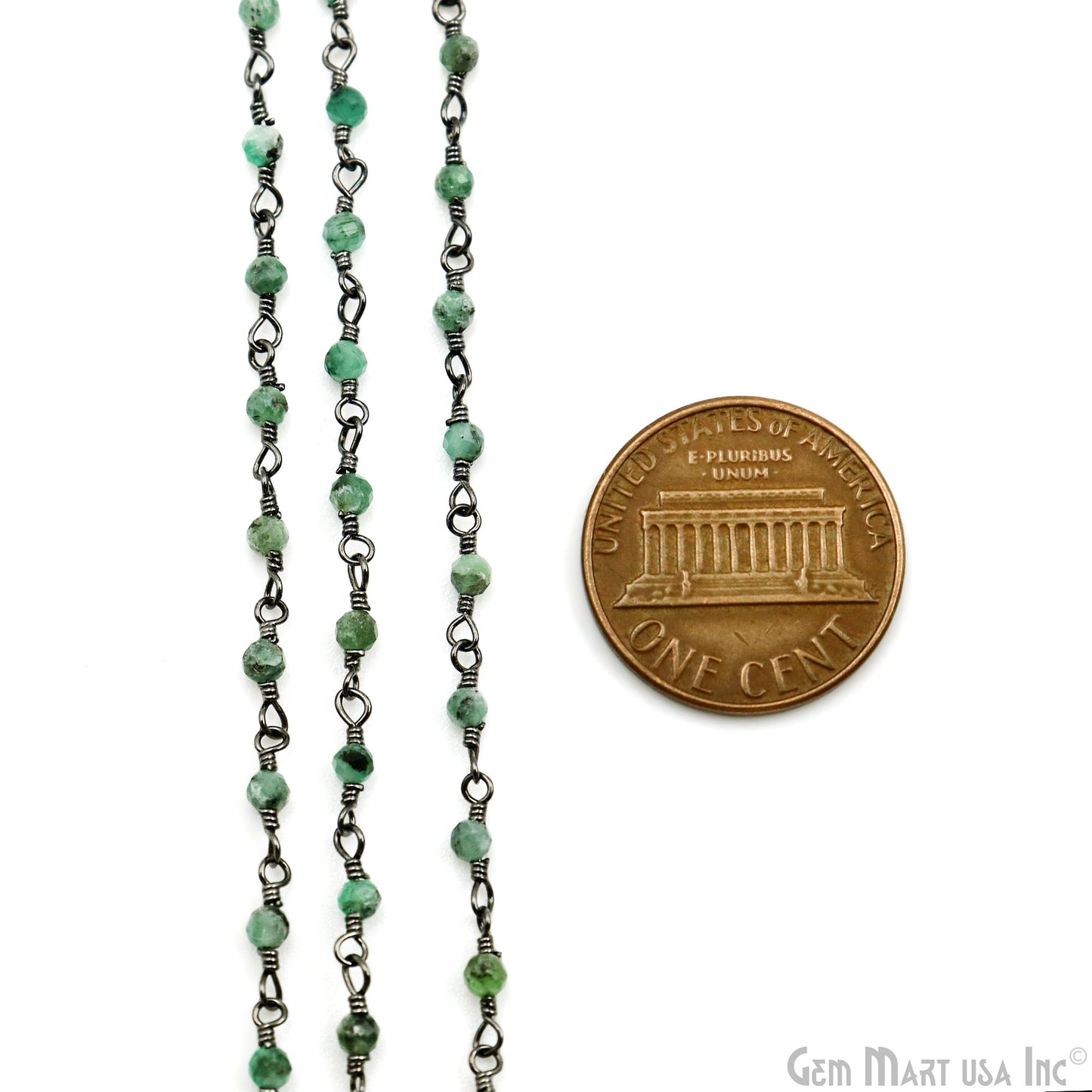 Emerald Faceted Beads 2-2.5mm Oxidized Gemstone Rosary Chain