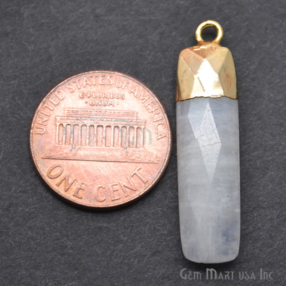 Rainbow Moonstone Rectangle 8x32mm Gold Electroplated Single Bail Gemstone Connector - GemMartUSA